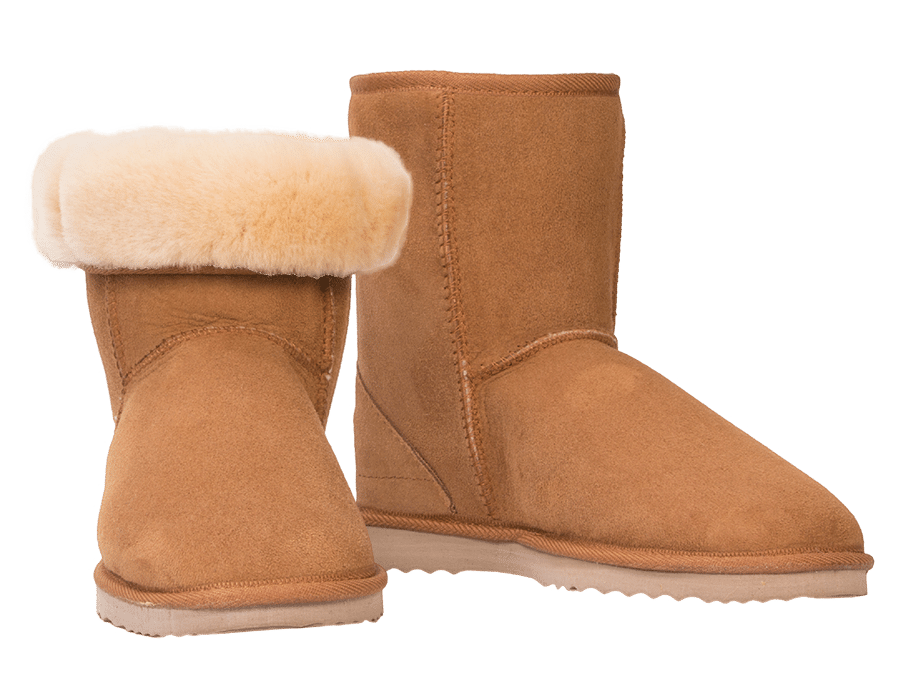 Classic Chestnut Suede Boots With Cream Shearling Cuffs PNG Image
