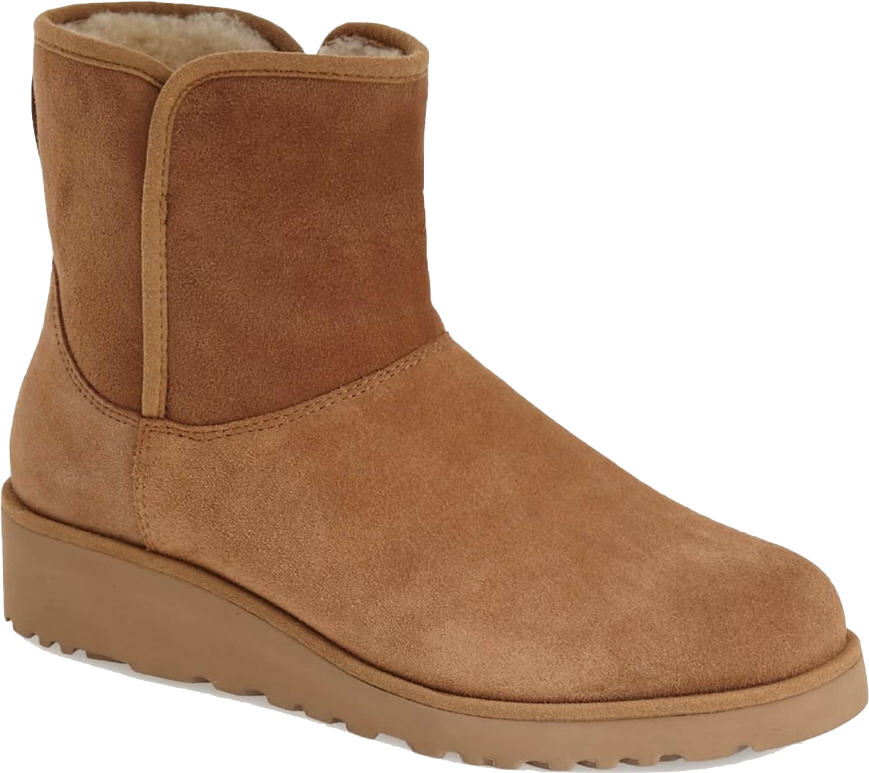 Classic Tan Suede Short Winter Boot With Soft Fleece Interior PNG Clipart