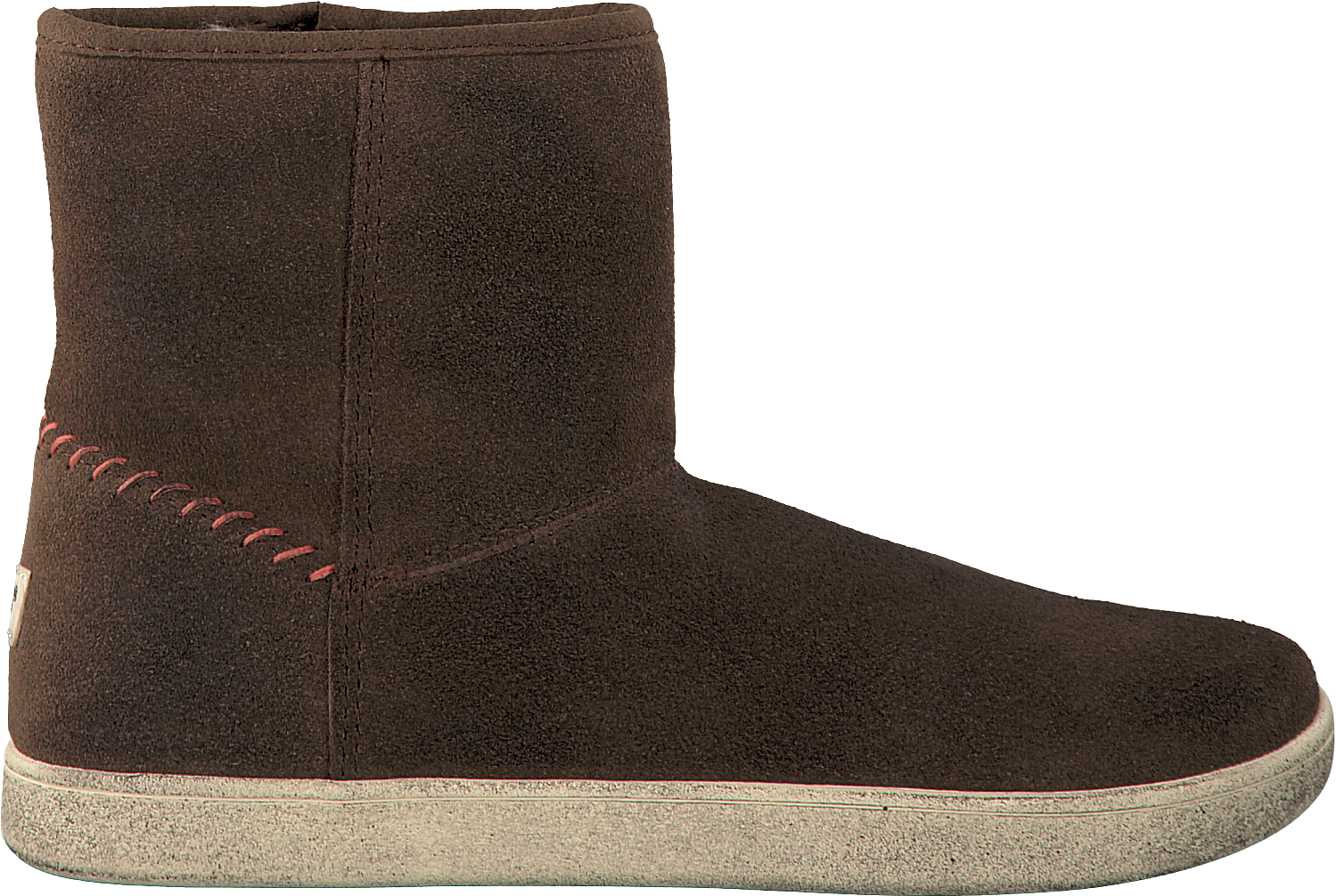 Dark Brown Suede Ankle Boot With Flat Sole And Contrast Stitching PNG Image
