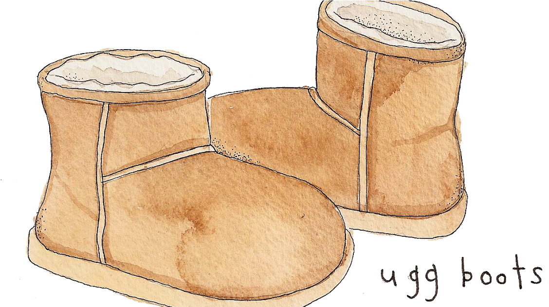 Hand Drawn Outline Illustration Of Classic Sheepskin Boots PNG Graphic
