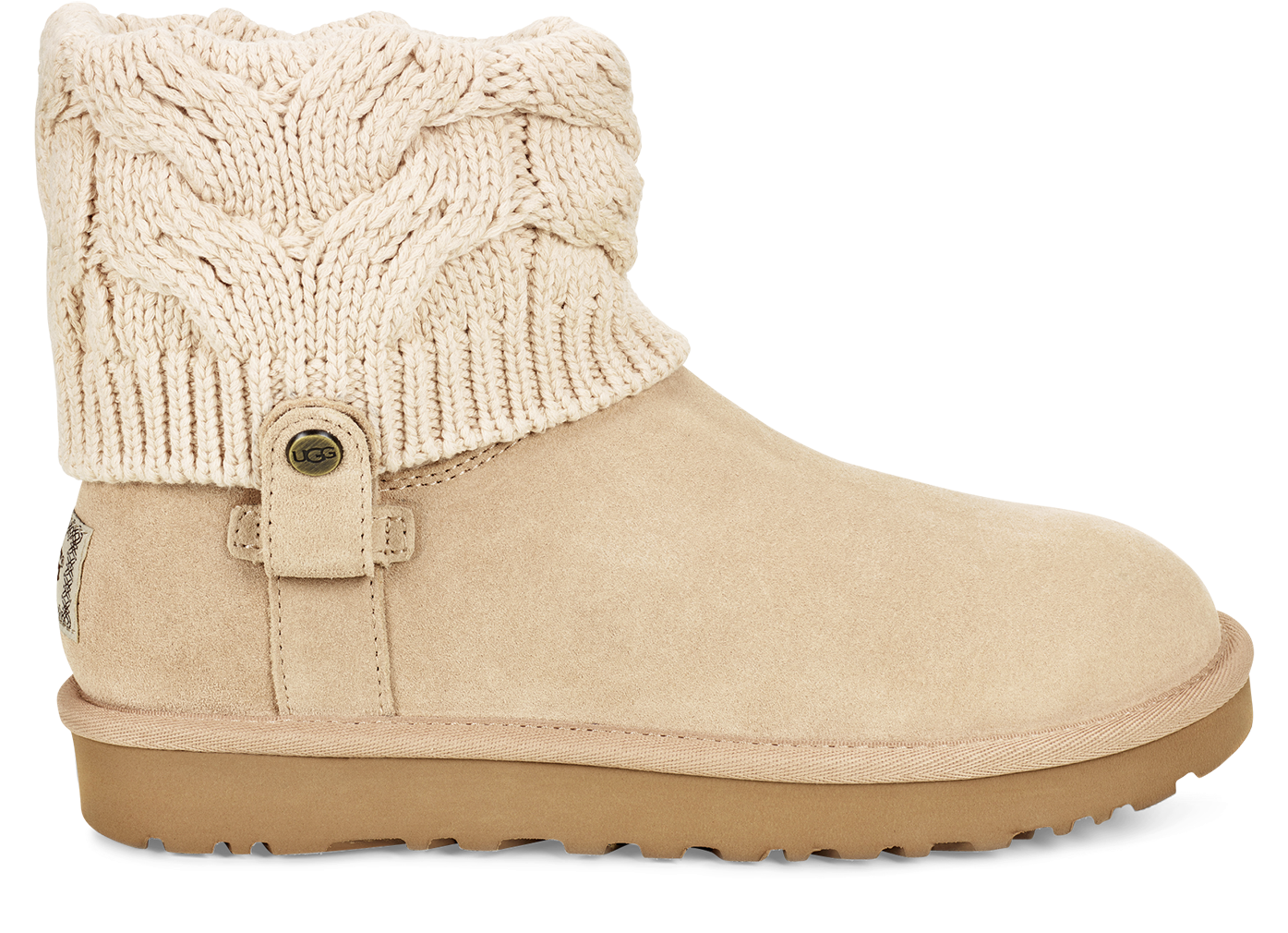 Ivory Suede Ankle Boot With Knit Cuff Button And Fleece Lining PNG Clipart