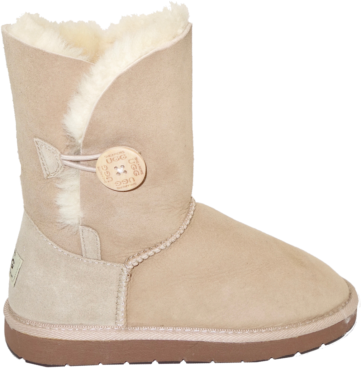Light Beige Suede Boot With Side Button And Cozy Fleece Lining PNG Image