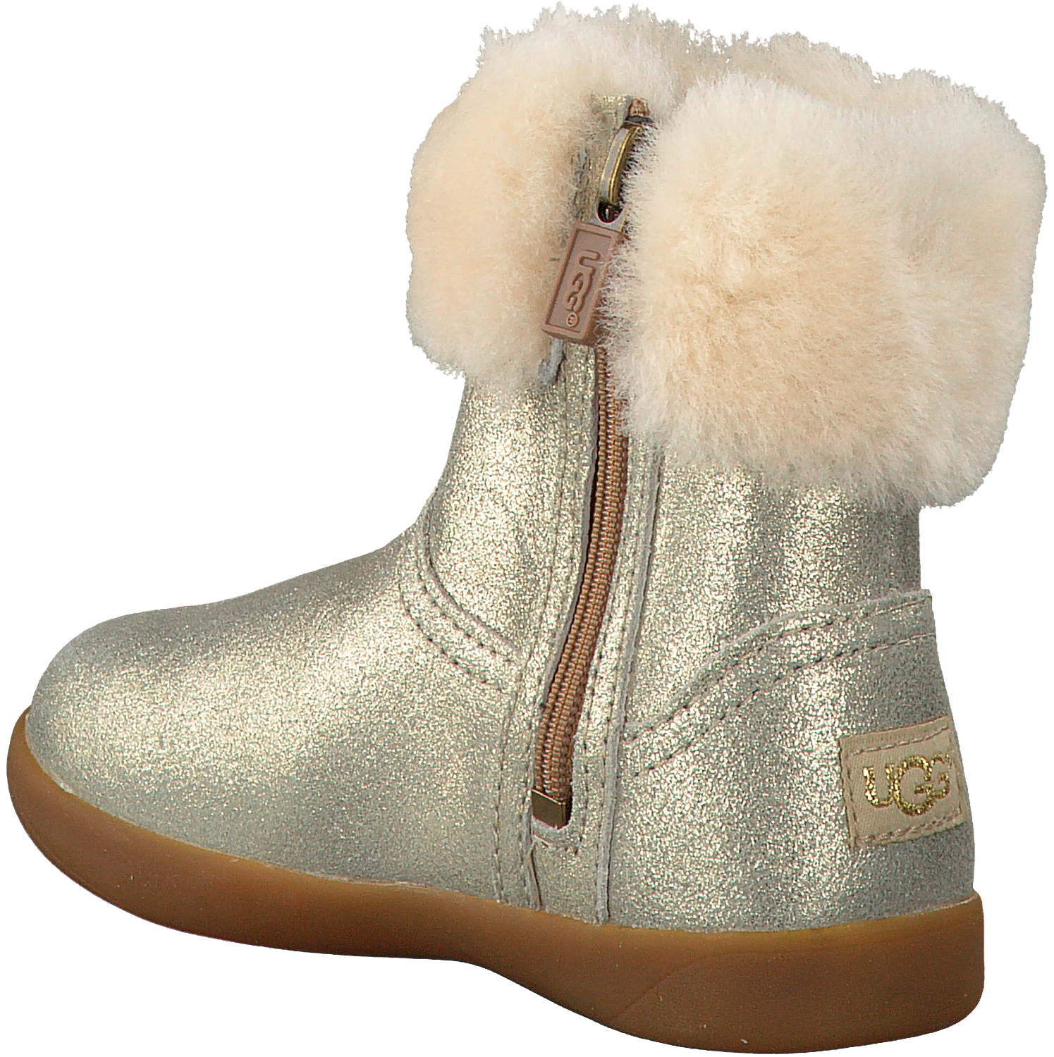 Metallic Gold Sheepskin Boot With Side Zipper And Plush Cuff PNG Image