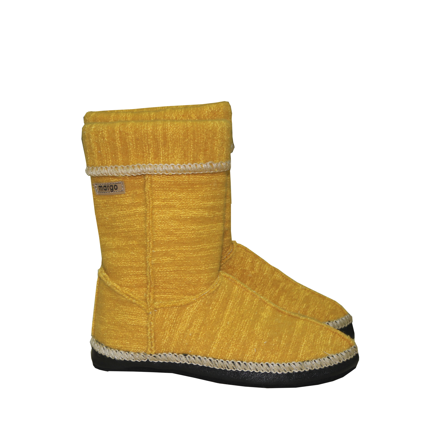 Mustard Yellow Winter Boot With Ribbed Cuff And Cozy Fleece Interior PNG Image