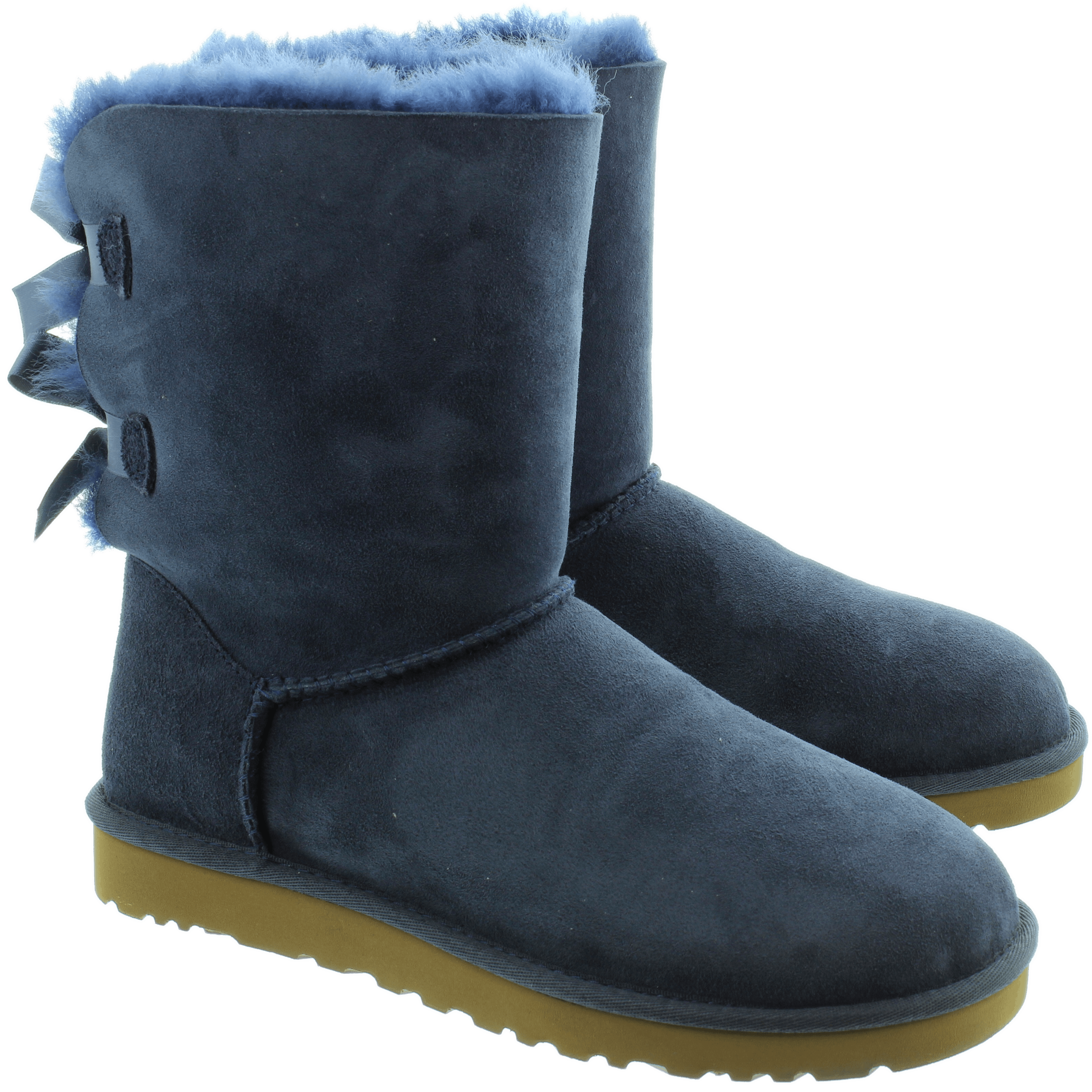 Navy Blue Fur Lined Short Boots With Decorative Back Bows Transparent PNG