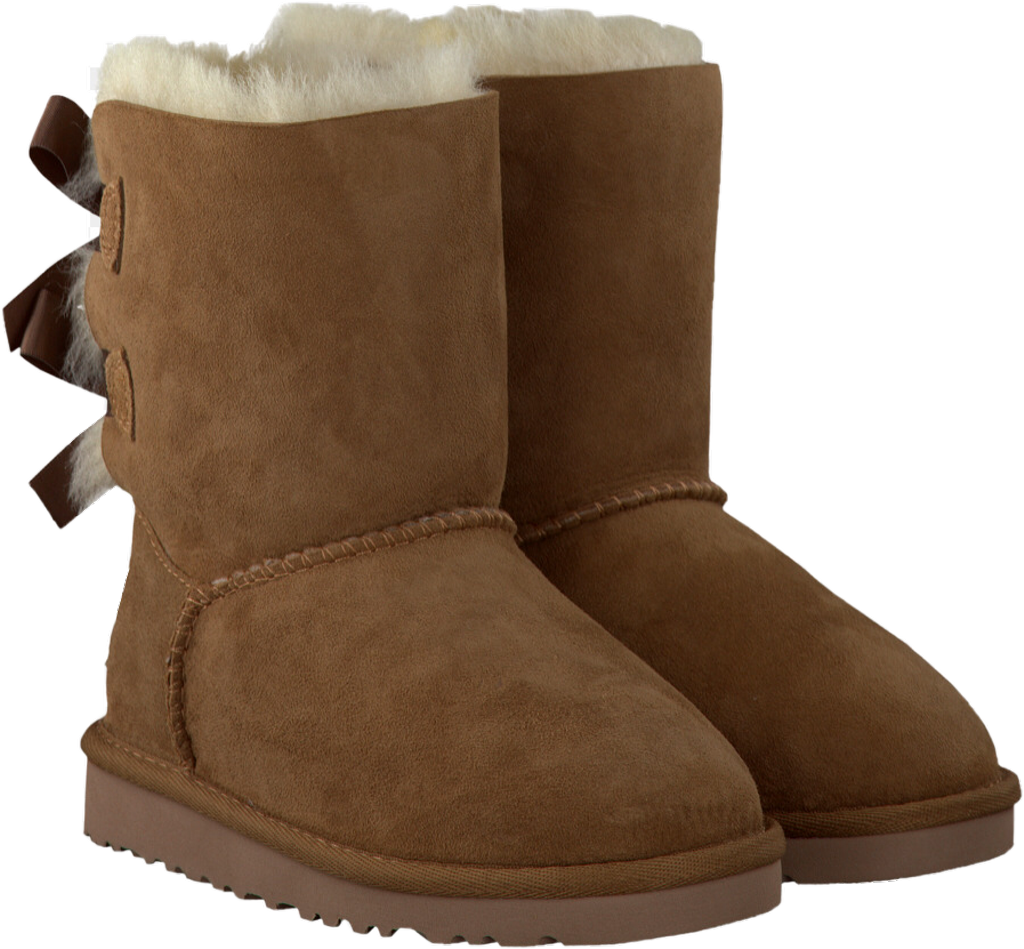 Pair Of Brown Sheepskin Boots With Ribbon Bows At The Back PNG Clipart
