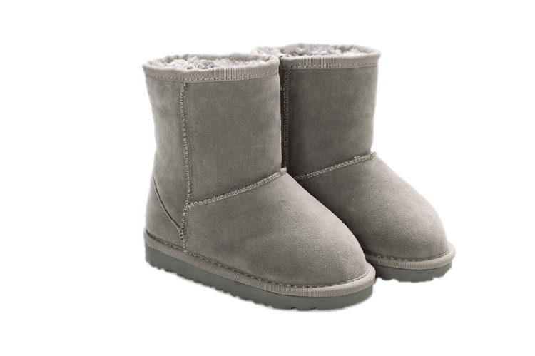 Pair Of Gray Suede Short Boots With Soft Fleece Cuffs Transparent PNG
