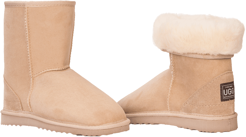 Pale Blush Pink Mini Boots With Plush Fur Cuffs Isolated Transparent PNG