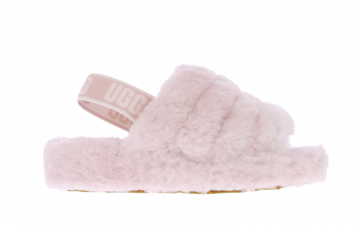 Pale Pink Fluffy Slide Slippers With Cozy Faux Fur Isolated PNG Image