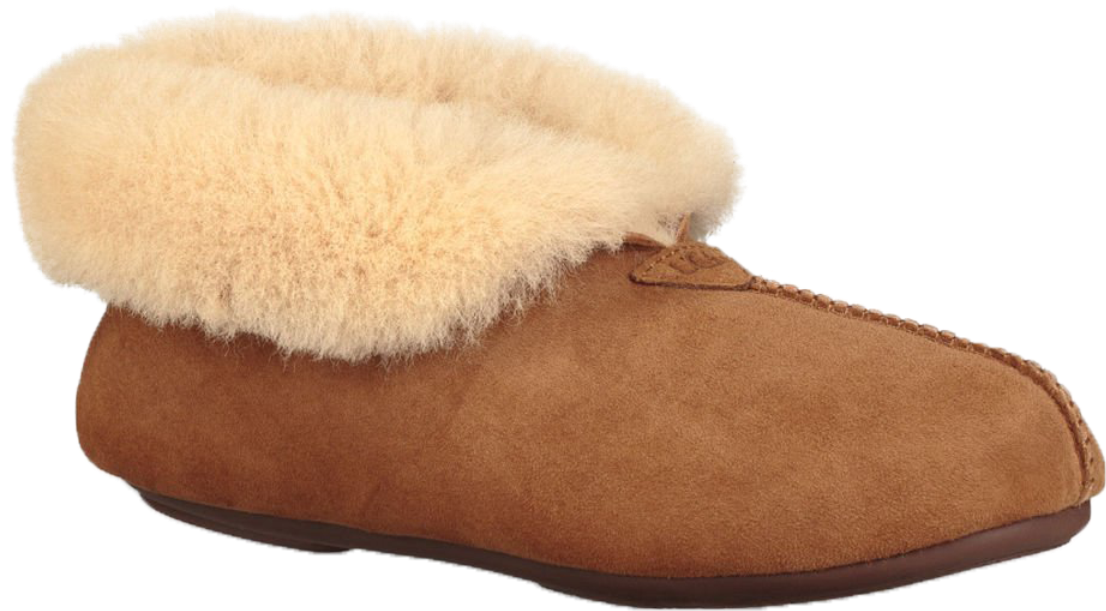 Tan Fur Lined Mule Slipper With Thick Cream Shearling Cuff PNG Image