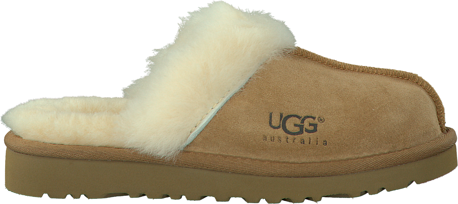 Tan Shearling Slide Slipper With UGG Logo And Open Toe Transparent PNG