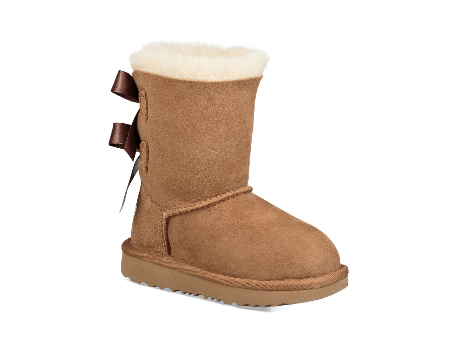 Tan Suede Ankle Boot With White Fur Cuff And Side Seam PNG Image
