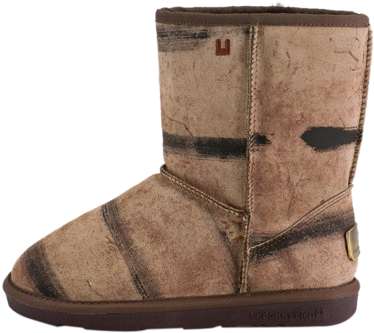 Weathered Brown Suede Mini Boot With Dark Stitching And Flat Sole PNG Clipart