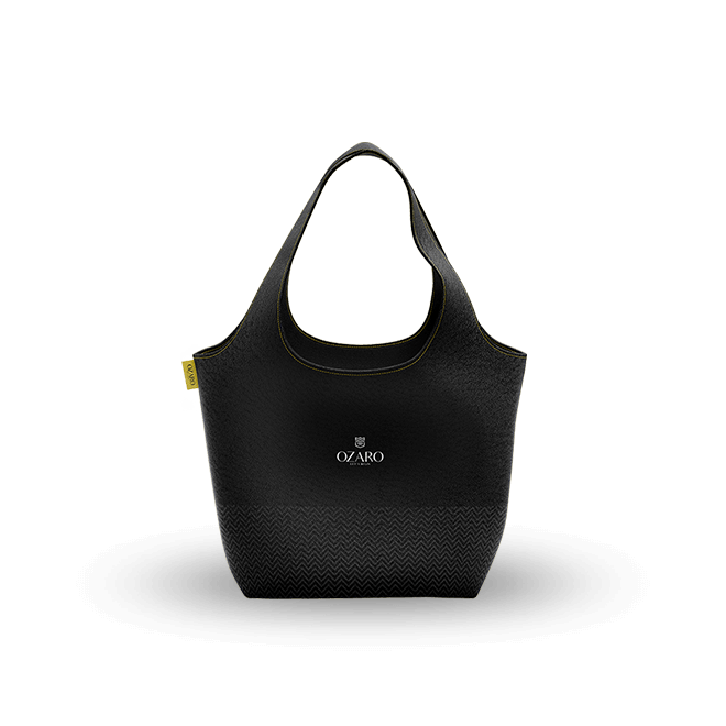 Black Minimalist Tote Handbag With Long Shoulder Straps Isolated PNG Image