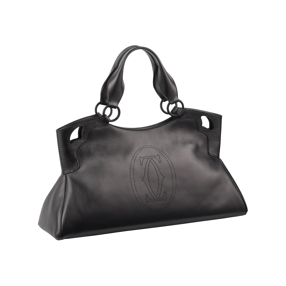 Black Slouchy Leather Tote Bag With Double Top Handles PNG Image