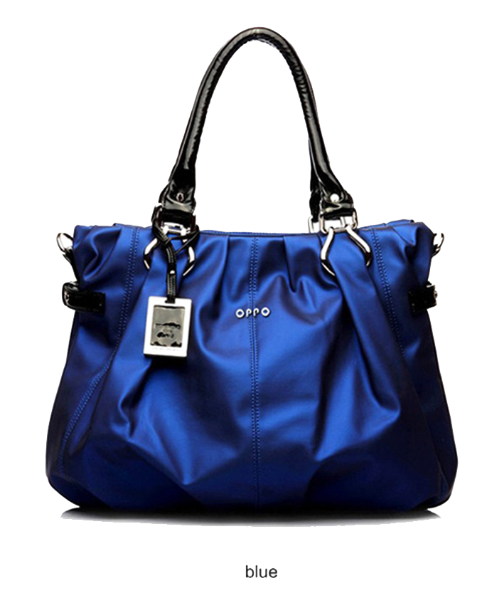 Blue Leather Tote Satchel With Double Handles And Front Pocket PNG Image
