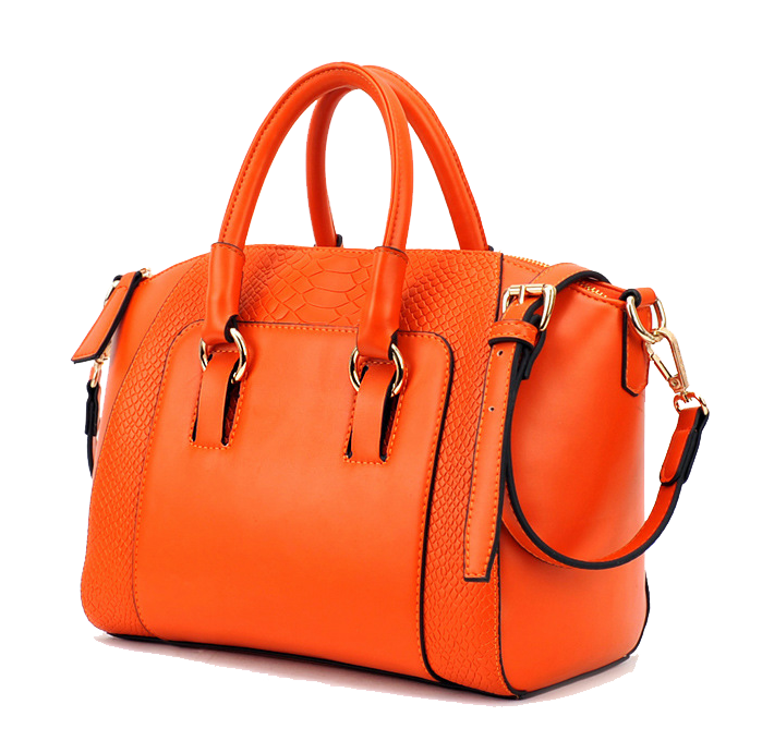 Bright Orange Structured Handbag With Multiple Zipper Pockets PNG Graphic