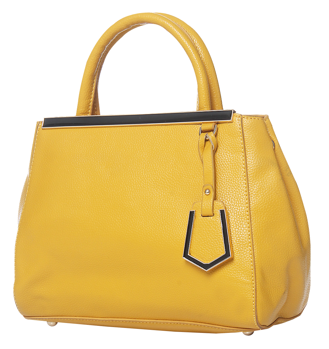 Bright Yellow Structured Tote Handbag With Top Handles PNG Clipart