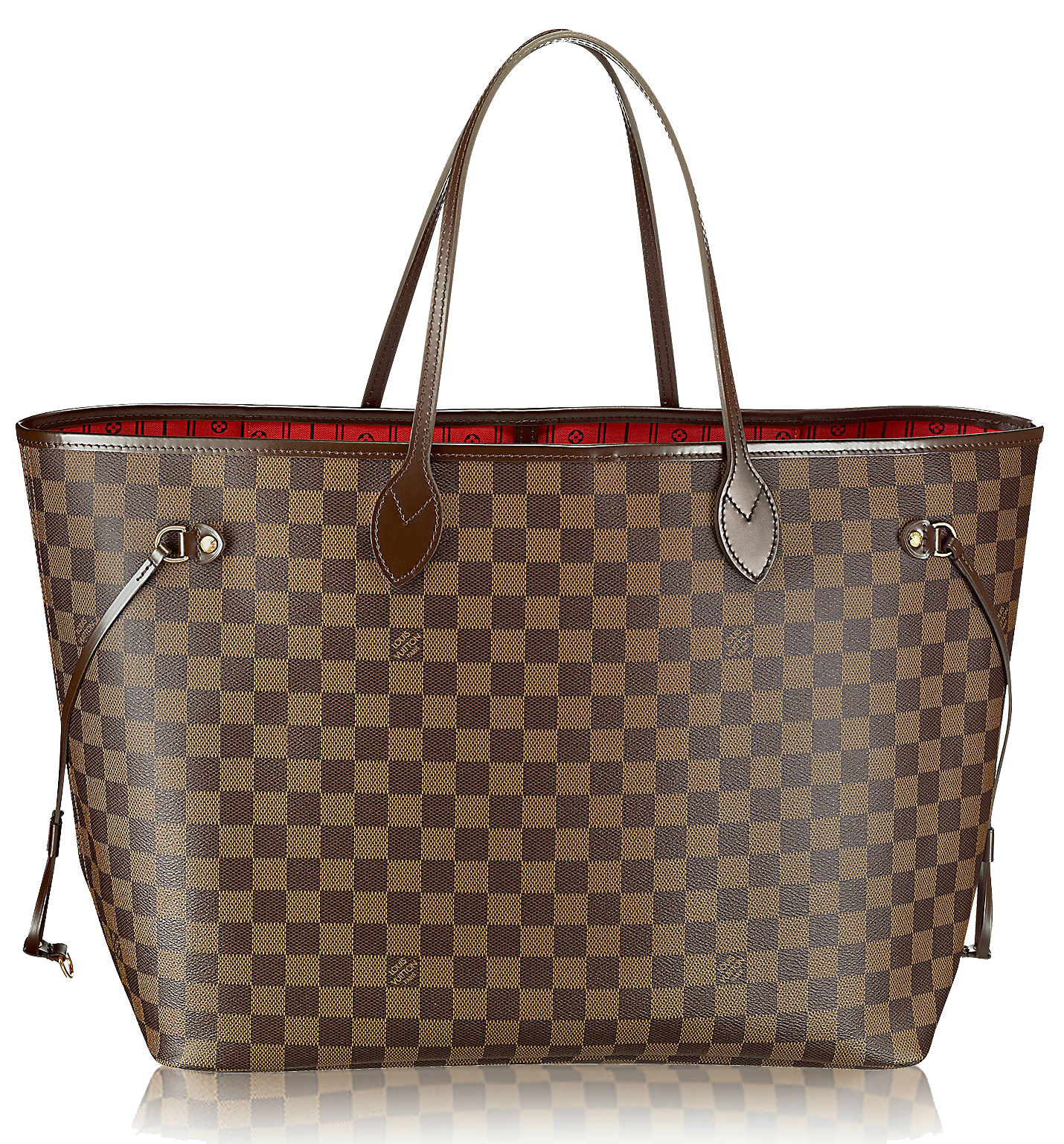 Brown Checkered Tote Bag With Long Double Handles Isolated PNG Graphic