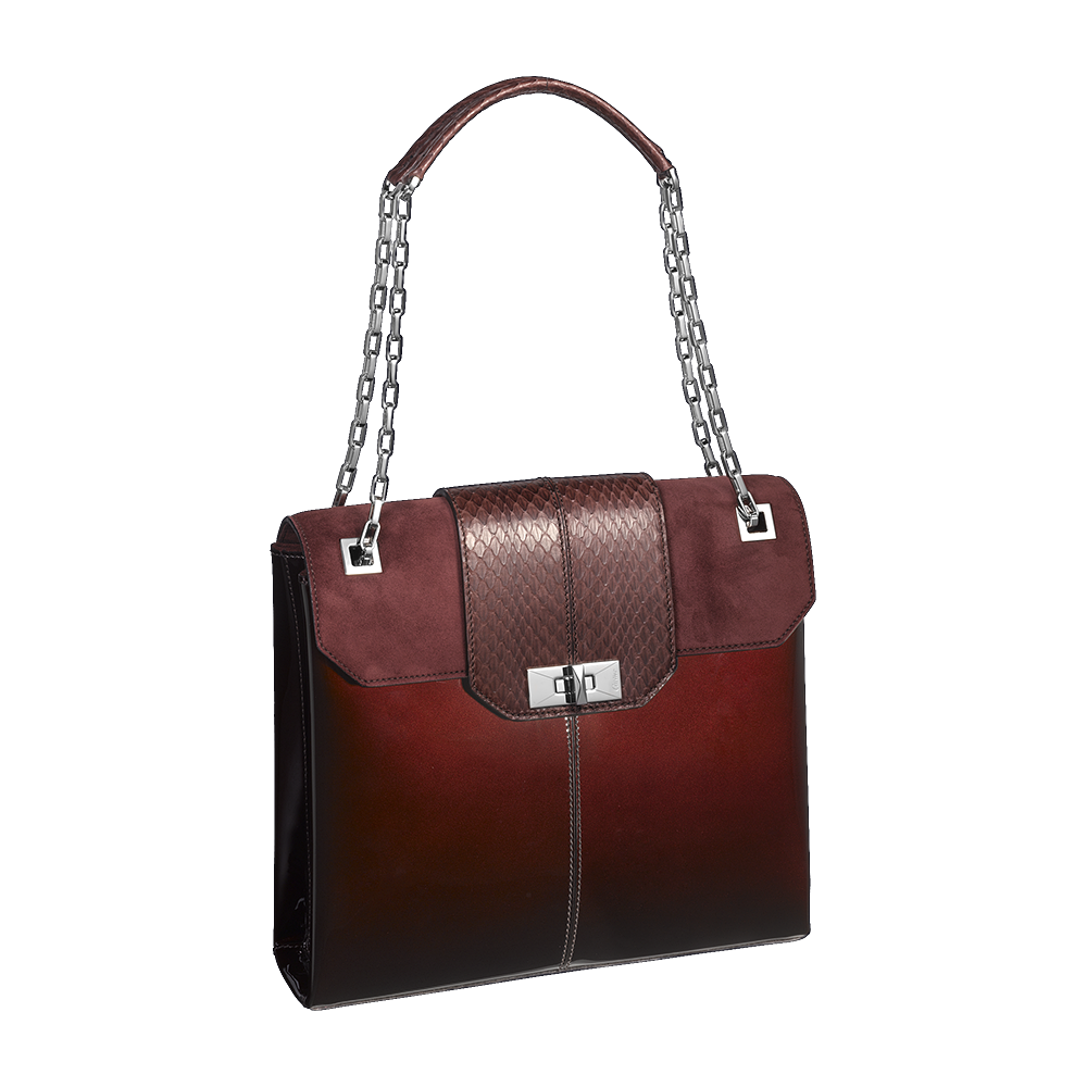 Burgundy Structured Leather Satchel Bag With Silver Clasp PNG Clipart