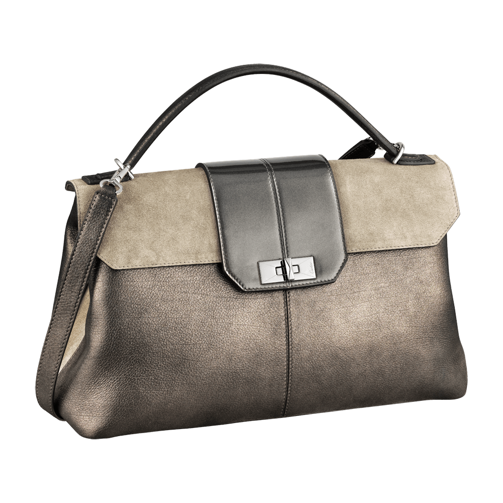 Gray And Beige Structured Handbag With Front Flap And Metal Clasp Transparent PNG