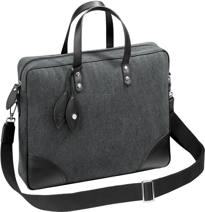Gray Laptop Briefcase Shoulder Bag With Double Handles And Detachable Strap PNG