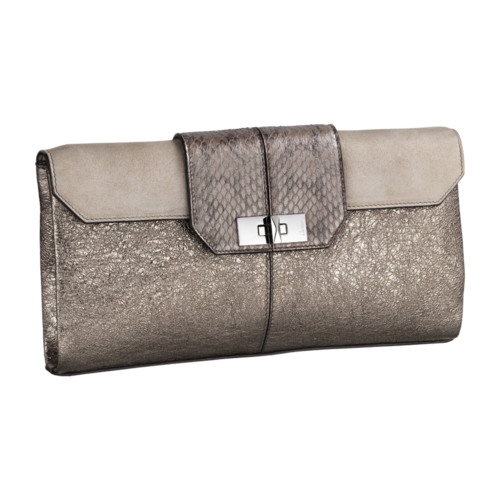 Gray Textured Envelope Clutch Wallet With Metal Turn Lock PNG Graphic