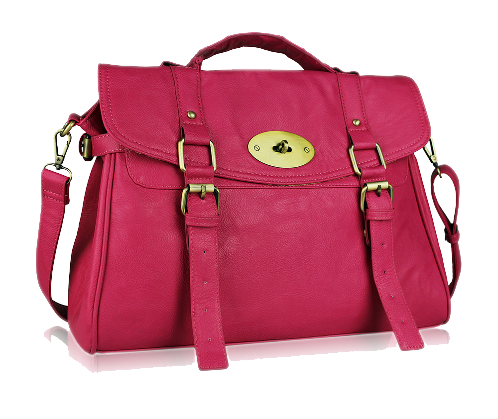 Hot Pink Shoulder Bag With Long Strap And Decorative Side Details PNG