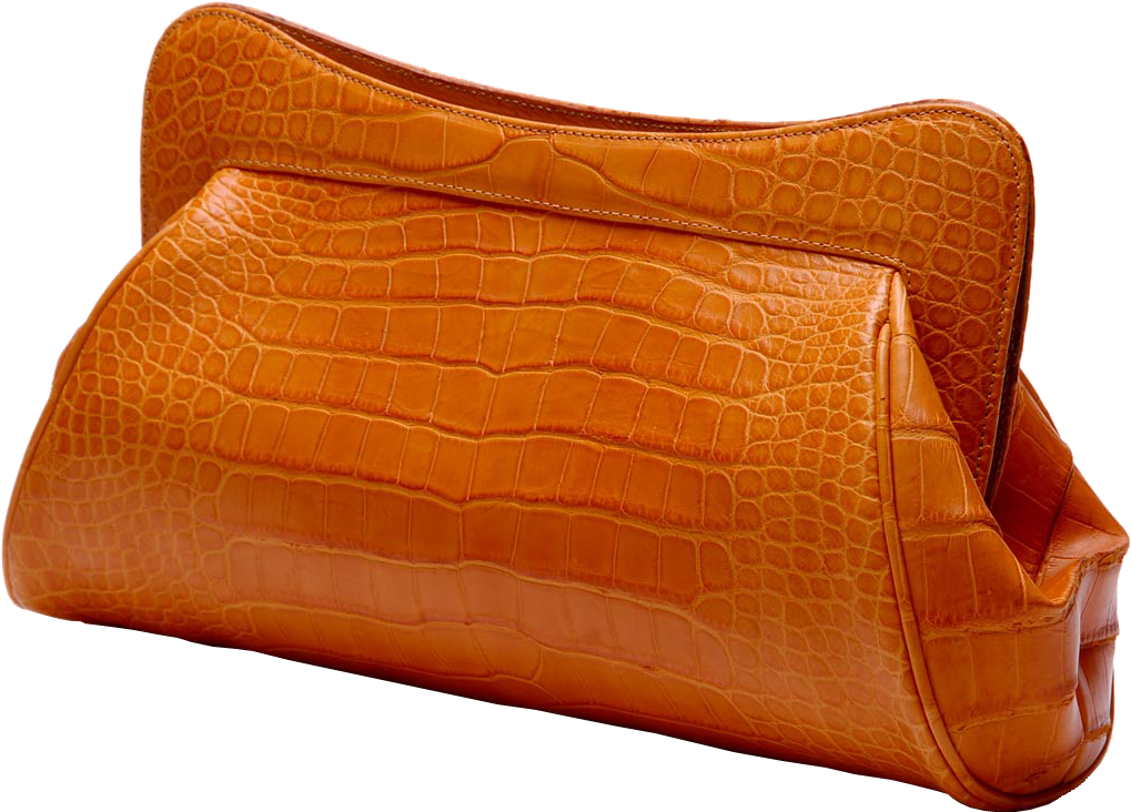 Orange Crocodile Texture Clutch Purse With Fold Over Top Transparent PNG