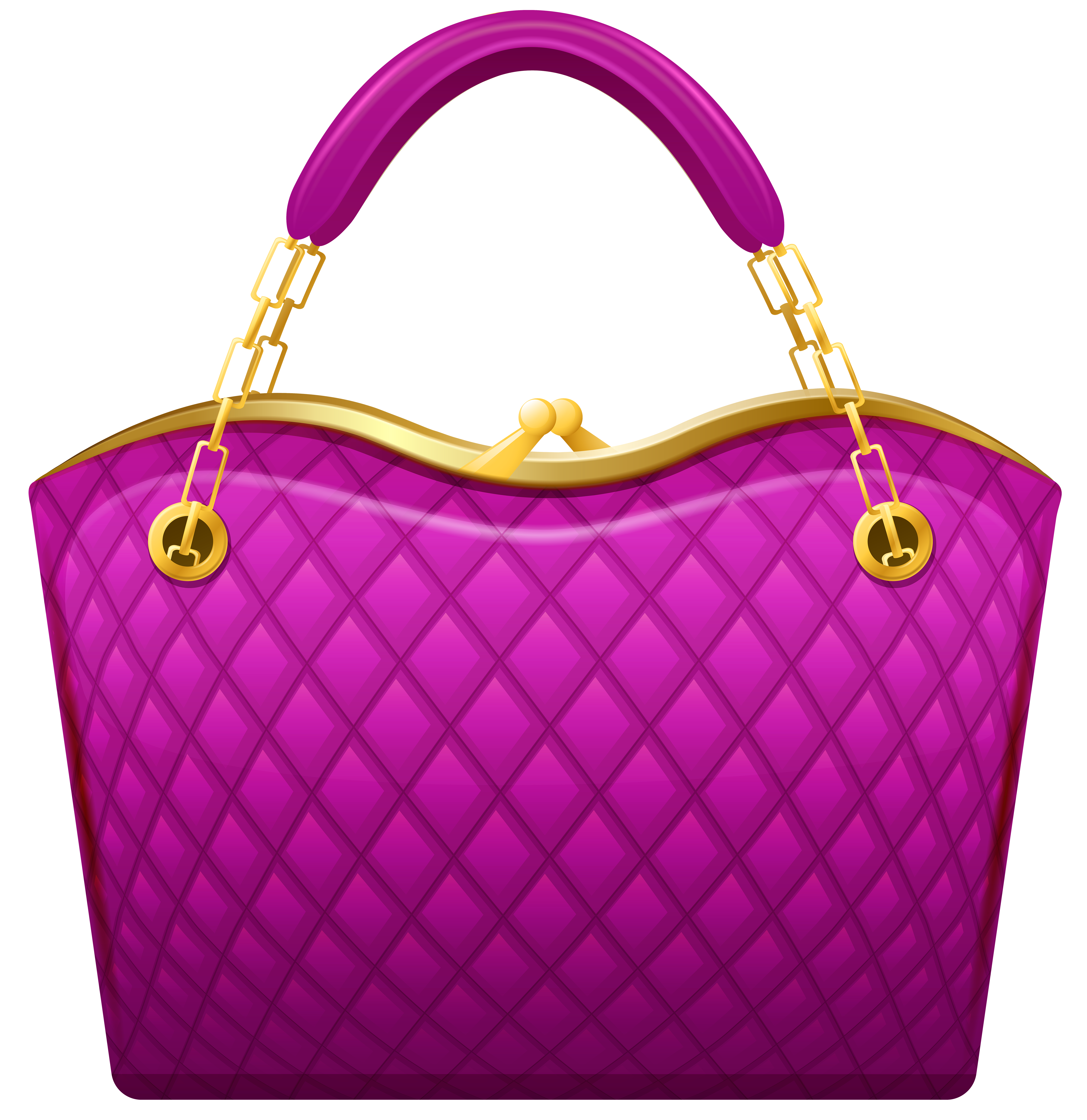 Purple Quilted Tote Handbag With Yellow Handles And Trim Transparent PNG