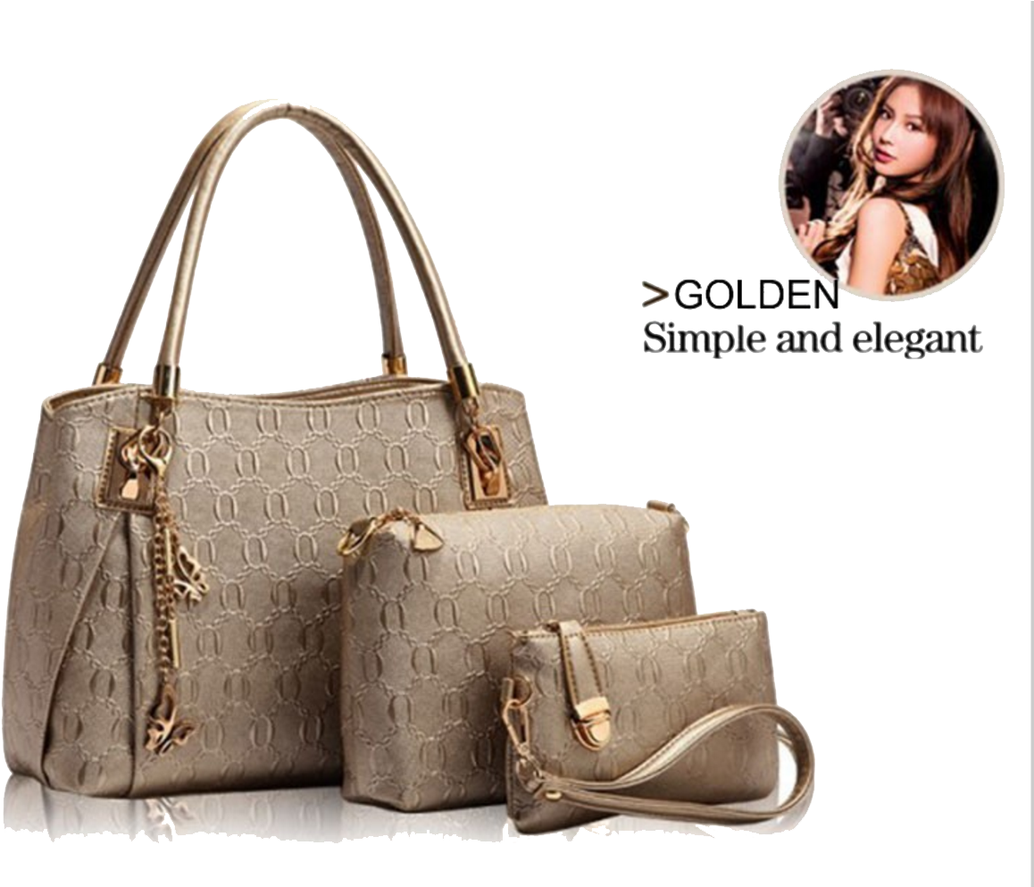 Set Of Beige Leather Handbags And Matching Wallets Elegant Fashion Accessory PNG