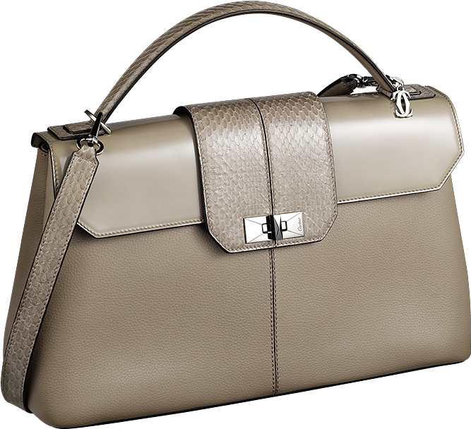 Taupe Gray Leather Flap Shoulder Bag With Metal Clasp Transparent PNG