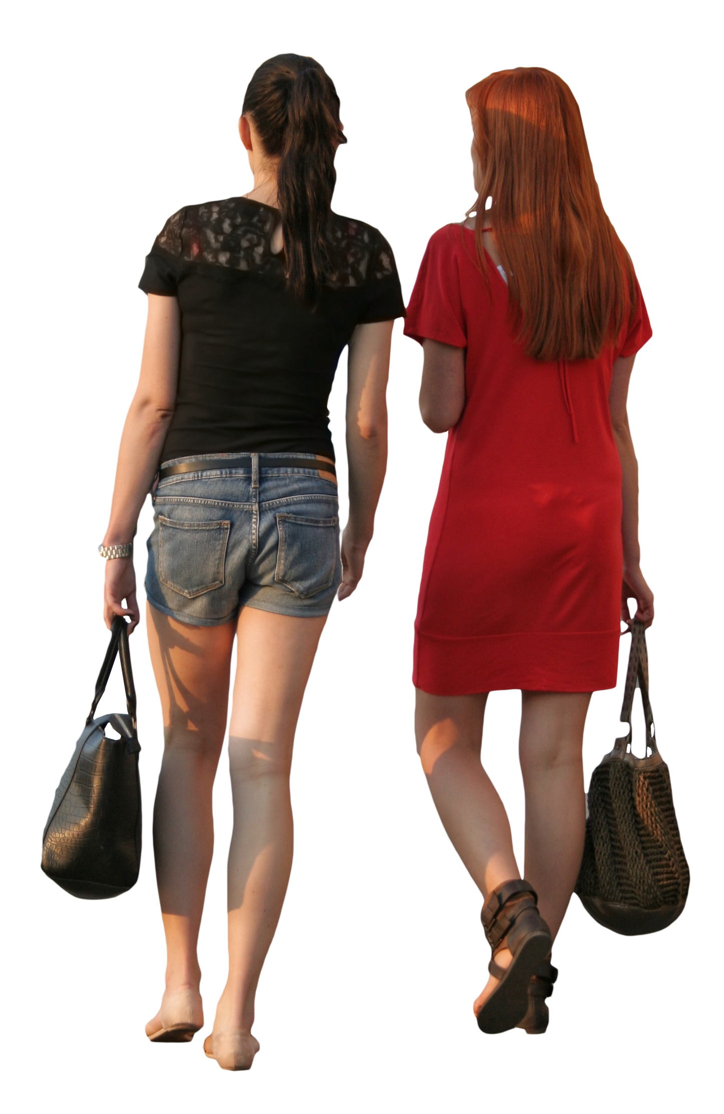 Two Women Walking With Shopping Bags Rear View Fashion Illustration PNG