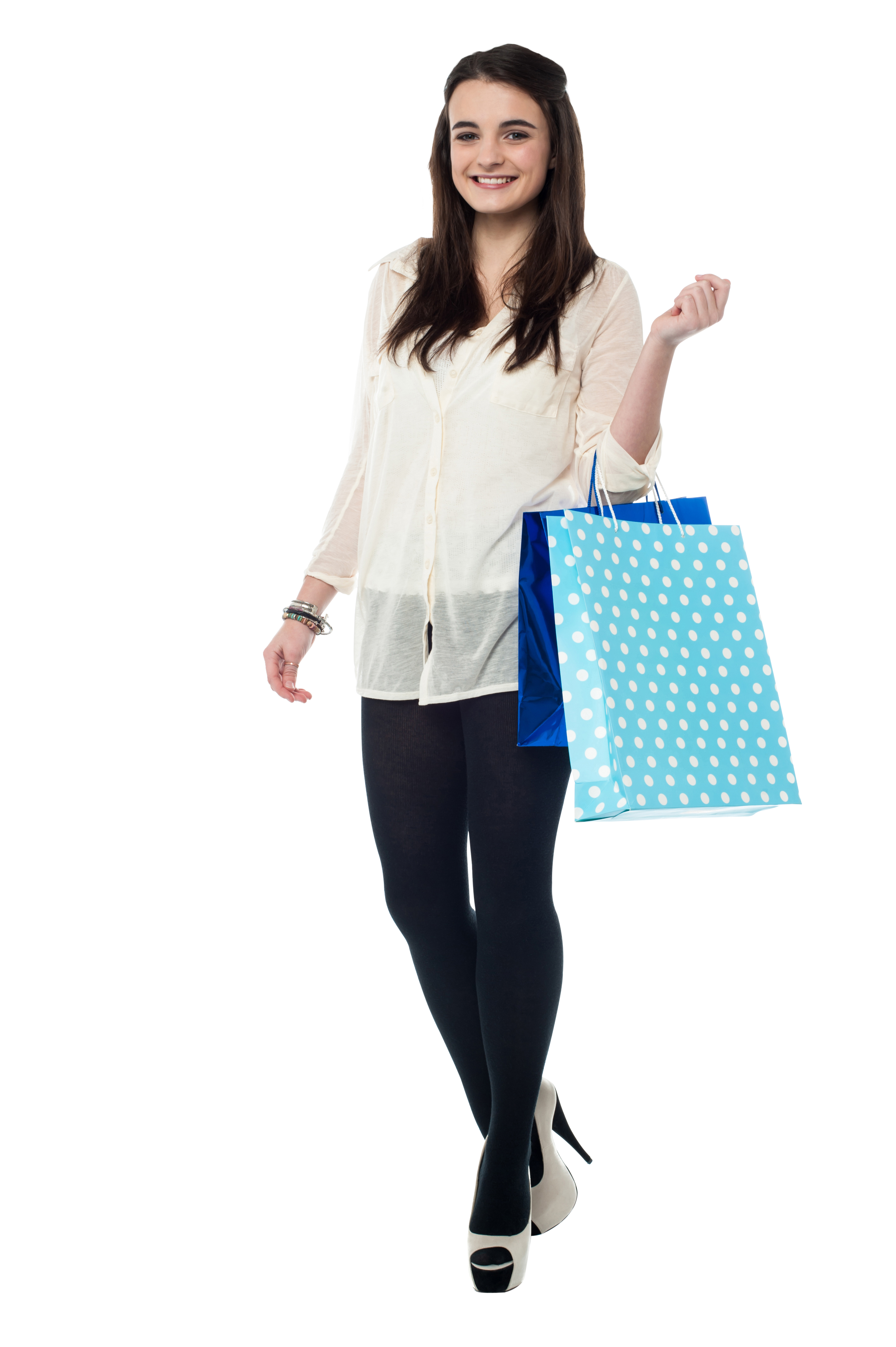 Woman Shopping With Blue Tote Bag And Casual Outfit Transparent PNG Image