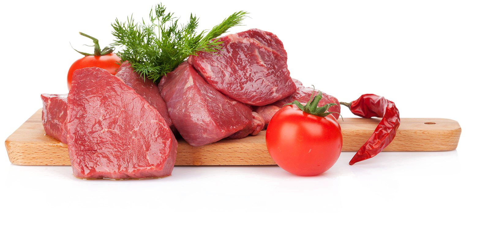 Assortment Of Fresh Beef Cuts With Tomatoes And Herbs PNG Graphic