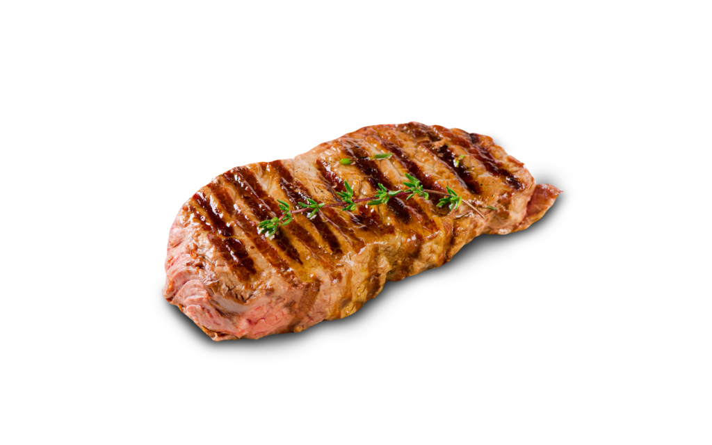 Grilled Beef Steak Served With Fresh Greens On A White Plate PNG Image