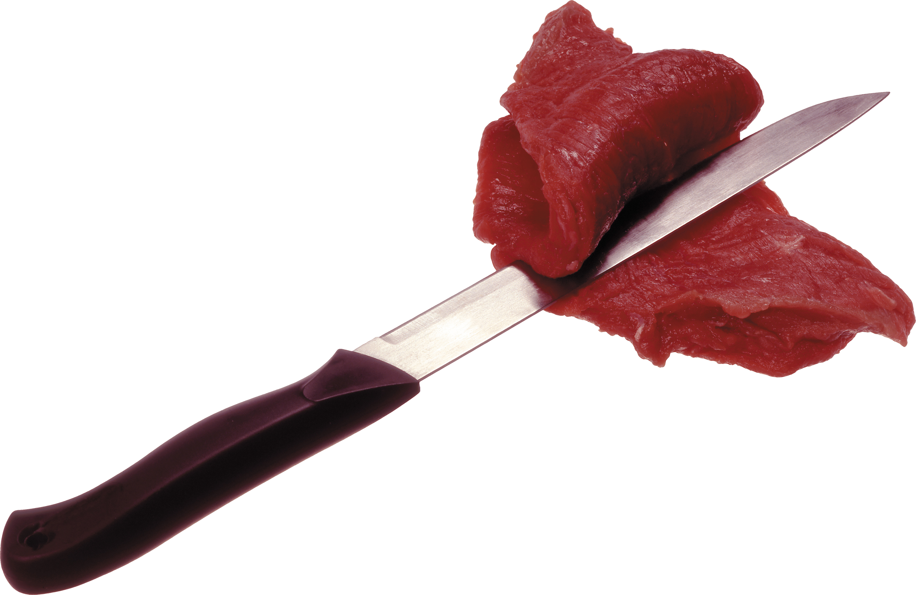 Kitchen Knife Slicing Raw Beef Steak On Cutting Board PNG Image