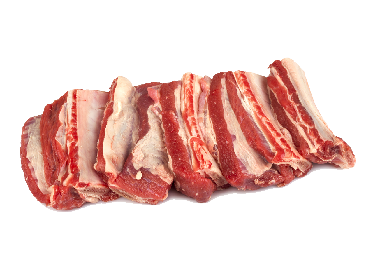 Raw Beef Rib Strips With Layered Fat And Red Meat PNG Graphic