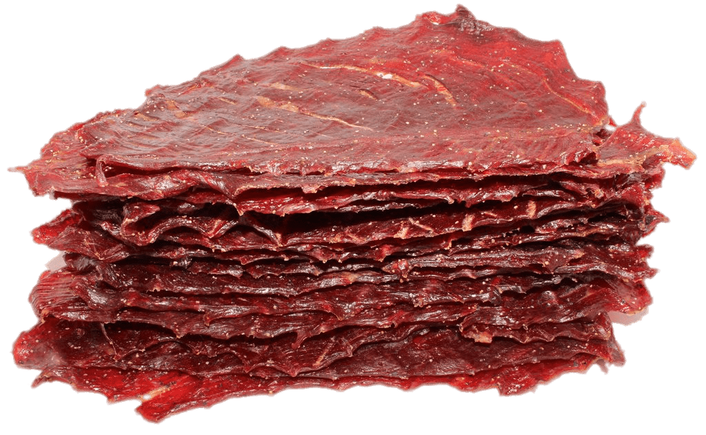 Stack Of Thin Dried Beef Jerky Sheets With Textured Edges PNG Graphic