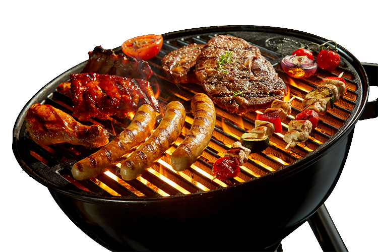 Black Grill Bowl Filled With Assorted Barbecue Meats PNG Clipart