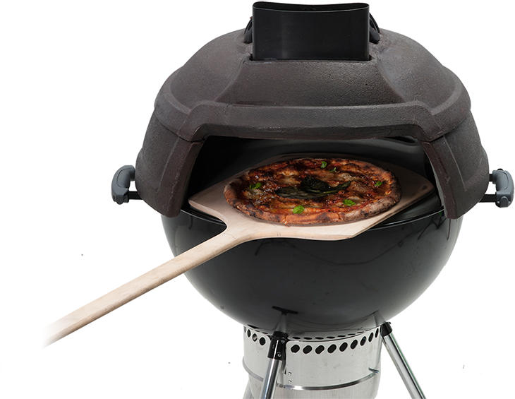 Black Kamado Ceramic Grill With Grilled Fish On The Cooking Rack PNG Image