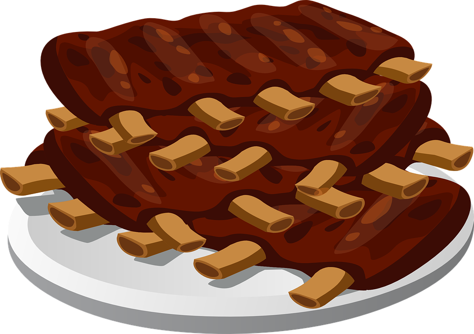 Cartoon Stack Of Glazed Barbecue Ribs On A Serving Plate PNG Clipart