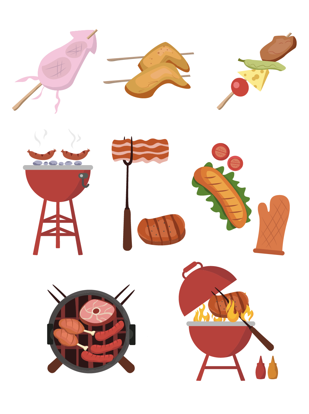Colorful Barbecue Clipart Collection With Grills Meat Skewers And Food PNG Set