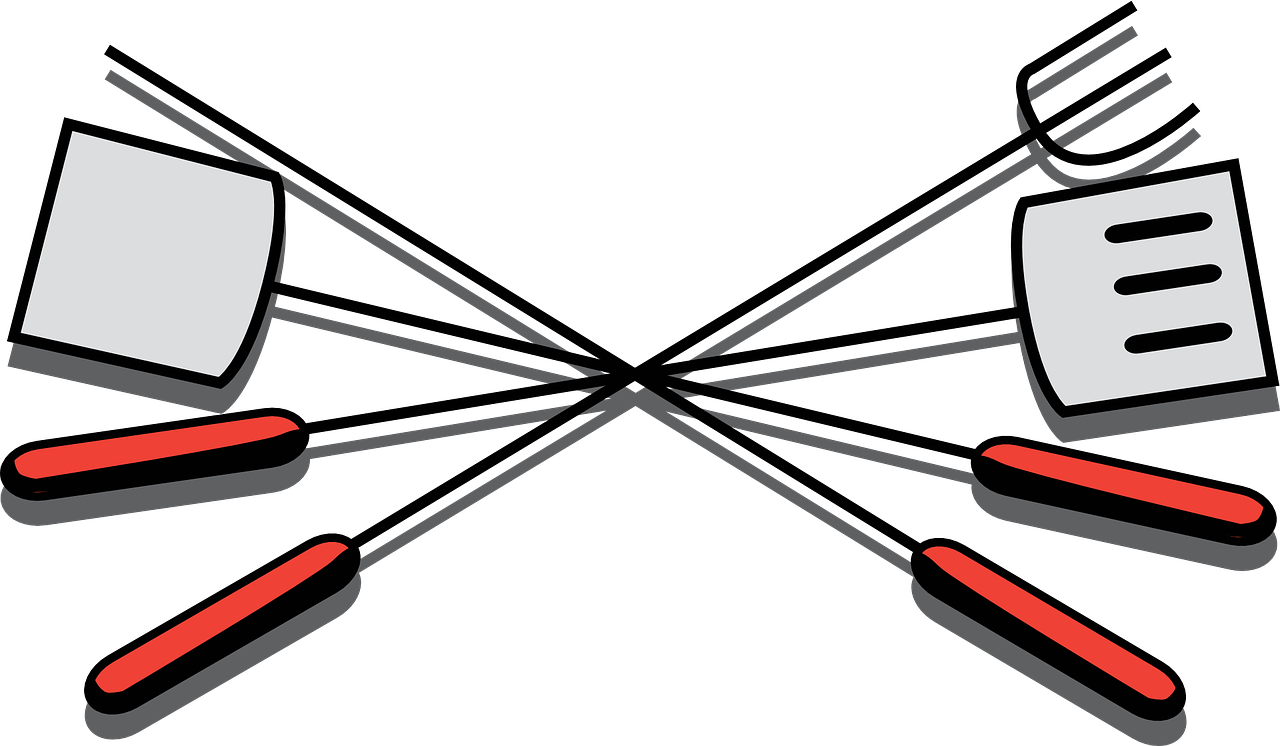 Crossed Barbecue Spatula Fork And Grill Tools Line Art PNG Image