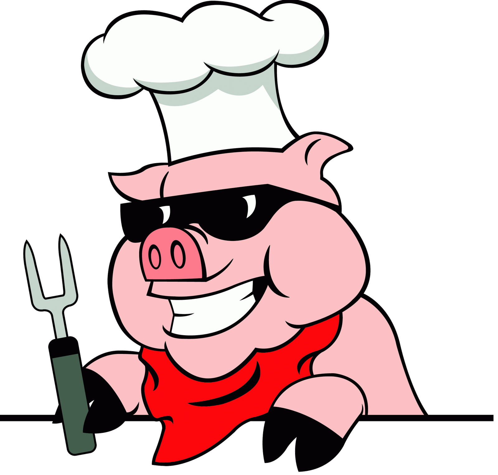 Cute Cartoon Pig Chef Cooking Barbecue Beside Grill PNG Illustration
