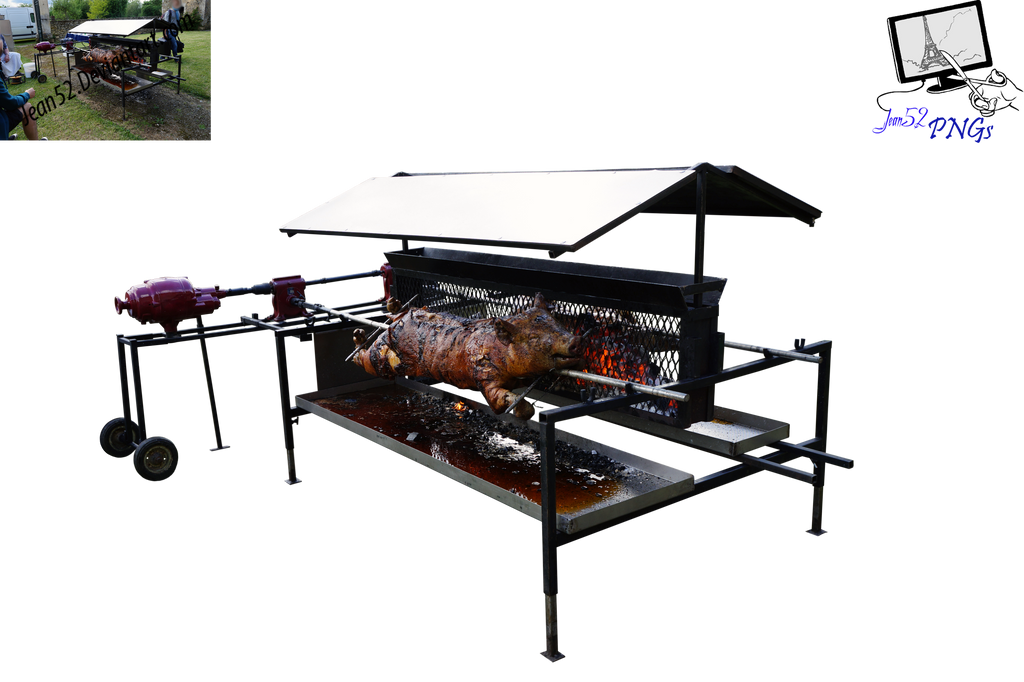 Large Outdoor Barbecue Smoker Grill With Canopy And Cooking Racks PNG Image