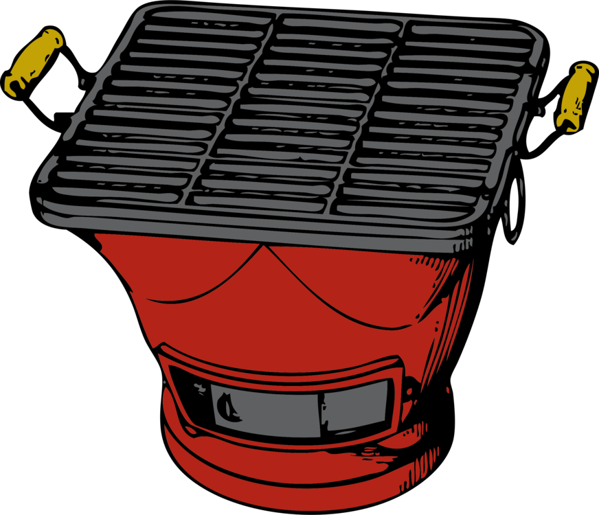 Red Portable Tabletop Charcoal Grill With Black Cooking Grate PNG Illustration