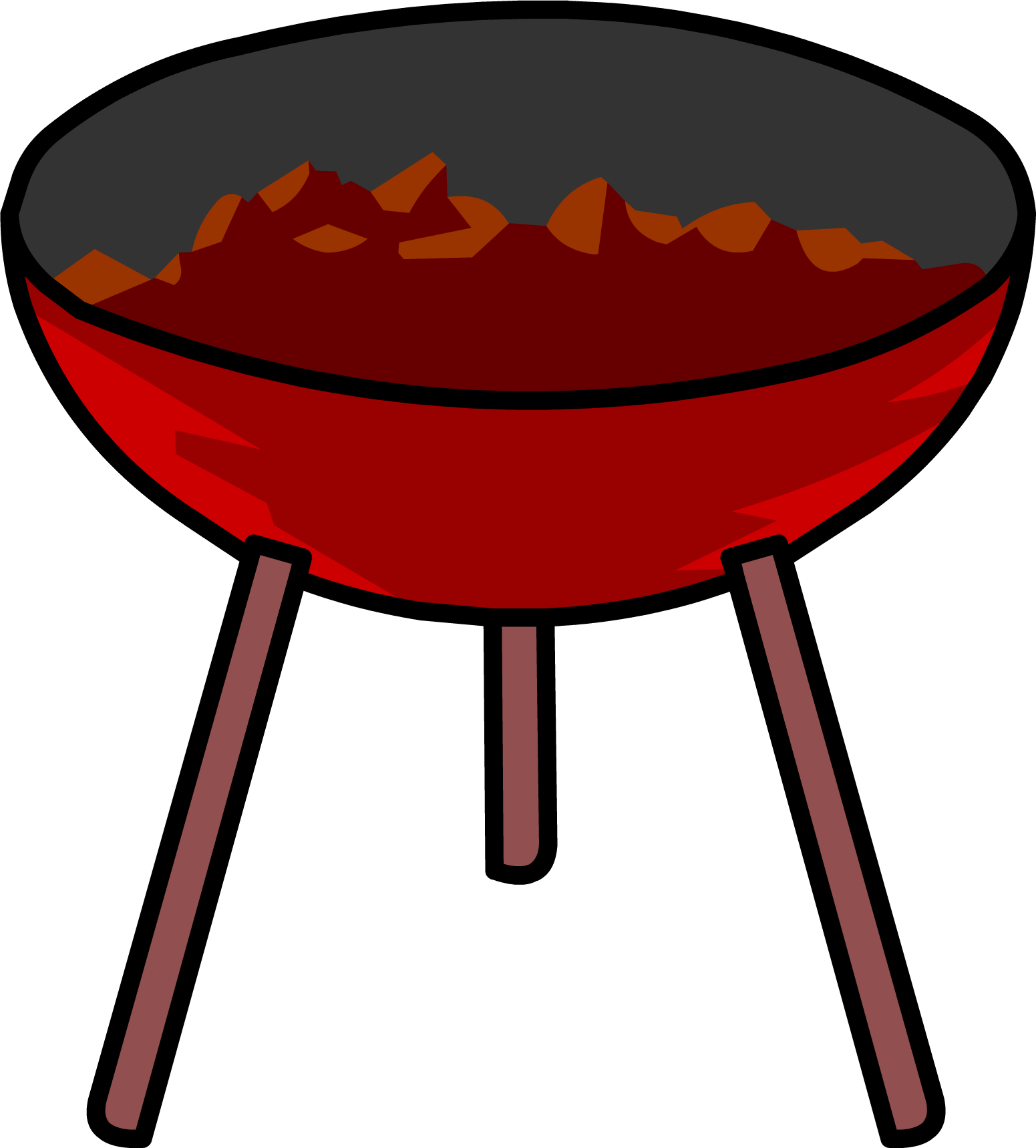 Red Round Barbecue Grill With Food And Three Metal Legs PNG Illustration