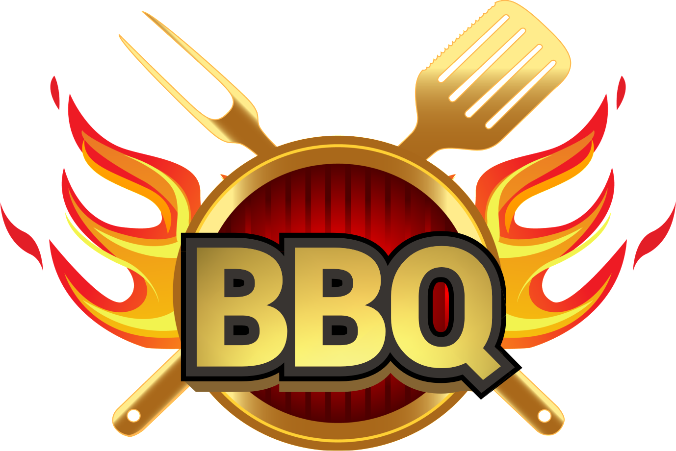 Rustic BBQ Logo With Crossed Fork And Barbecue Grill Illustration PNG