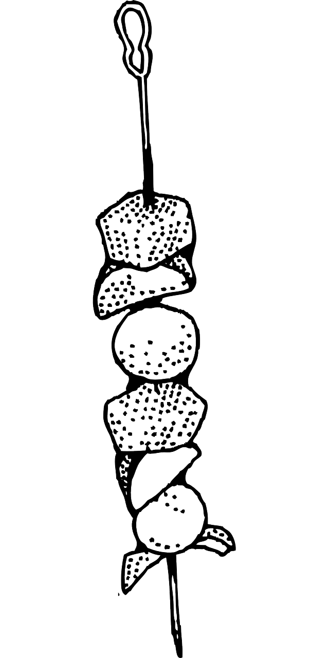 Simple Black Line Art Of Meat And Vegetable Barbecue Skewer PNG Graphic